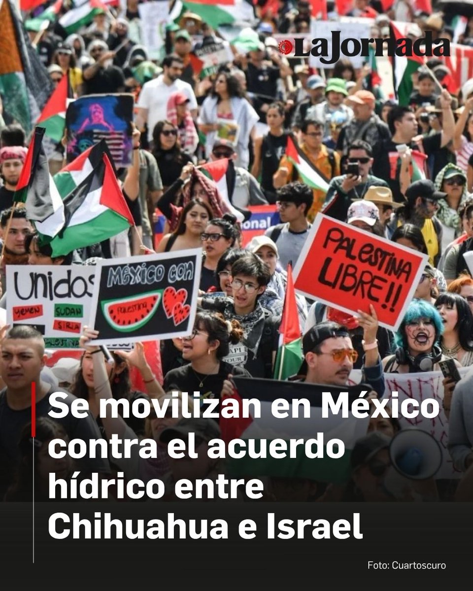 lajornadaonline's tweet photo. 📢 ➡️ Decenas de personas se manifestaron en la capital de Chihuahua y en Ciudad Juárez en rechazo al acuerdo de cooperación hídrica establecido entre la Junta Central de Agua y Saneamiento (JCAS) de Chihuahua y el ministerio de Relaciones Exteriores de Israel.

También exigieron un alto al fuego en Gaza y el cese de relaciones diplomáticas y comerciales de México con los israelíes.

Lee más aquí 👇
https://t.co/3ttLLwlYRM