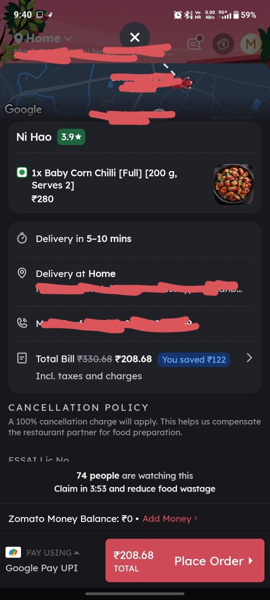 LUCIXRD's tweet photo. @zomato Food Rescue ka purpose food waste kam karna aur customers ko better deal dena hai. Lekin mere case me Food Rescue order ₹208.68 ka hai, jabki wahi item direct order karne par sirf ₹186.12 ka pad raha hai. Ye kaisa "discount" hai? 🤔 Please explain. #Zomato https://t.co/z0GVl094XR