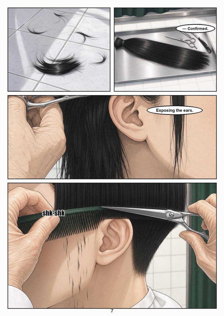 ShornStudio's tweet photo. 3 more preview pages — RYOUSOKU: Dormitory Rules, Ch.1.
Long hair to a blunt bowl cut, sides and nape razored bare.
Full color. English edition $9:
https://t.co/E9zRYGjZNQ
Fiction · all adults · non-sexual
#haircutfetish #bowlcut https://t.co/aNLWJQ16VZ