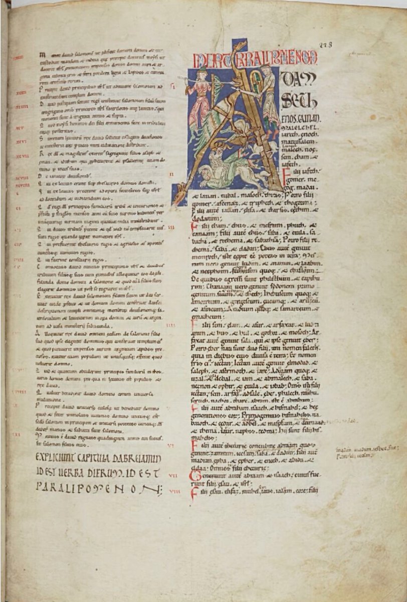 red_loeb's tweet photo. Battling with dragons, a lion, and dog in the initial 'A'(dam) at the beginning of 1 Paralipomenon (Chronicles) with a scribal correction visible too

BnF MS Latin 10; Biblia Latina; 12th c (2nd quarter); France (West or South?); f.228r @GallicaBnF https://t.co/InUqDp6eVZ