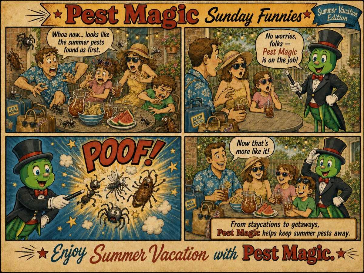 PestMagicGA's tweet photo. Summer Sundays are for sweet tea—not skeeters, ants, and spiders. If the bugs showed up uninvited, it's time for a little Pest Magic! #MaconGA #ForsythGA #WarnerRobinsGA #PerryGA #GriffinGA #McDonoughGA #NewnanGA https://t.co/f8c662Dudy