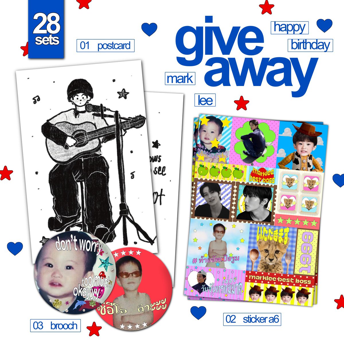 onyourmerrmii's tweet photo. Pls kindly retweet 🍏🙏

        Give away for #Happymarkday  🐯
        🩵 28 sets for markf 🩵
         - Postcard 1 ea
         - Sticker A7 1 ea
         - brooch 1 ea
         
💌gg form : 04/08   ⏰ : 20.08 
📮Shipping  30 B. (มีหลักฐานโหวต/สตรีม เหลือ  25 B.)

🥹 ใครอยากให้แท็กเรียก เฟบไว้ได้เลยนะคะ 🙏🐯
🗳️ ใครอยากแลกกันเดมได้เลยคับบ 💓

#Happymarkleeday 
#오랜내여름민형아생일축하해
#AlwayswithMarkLee