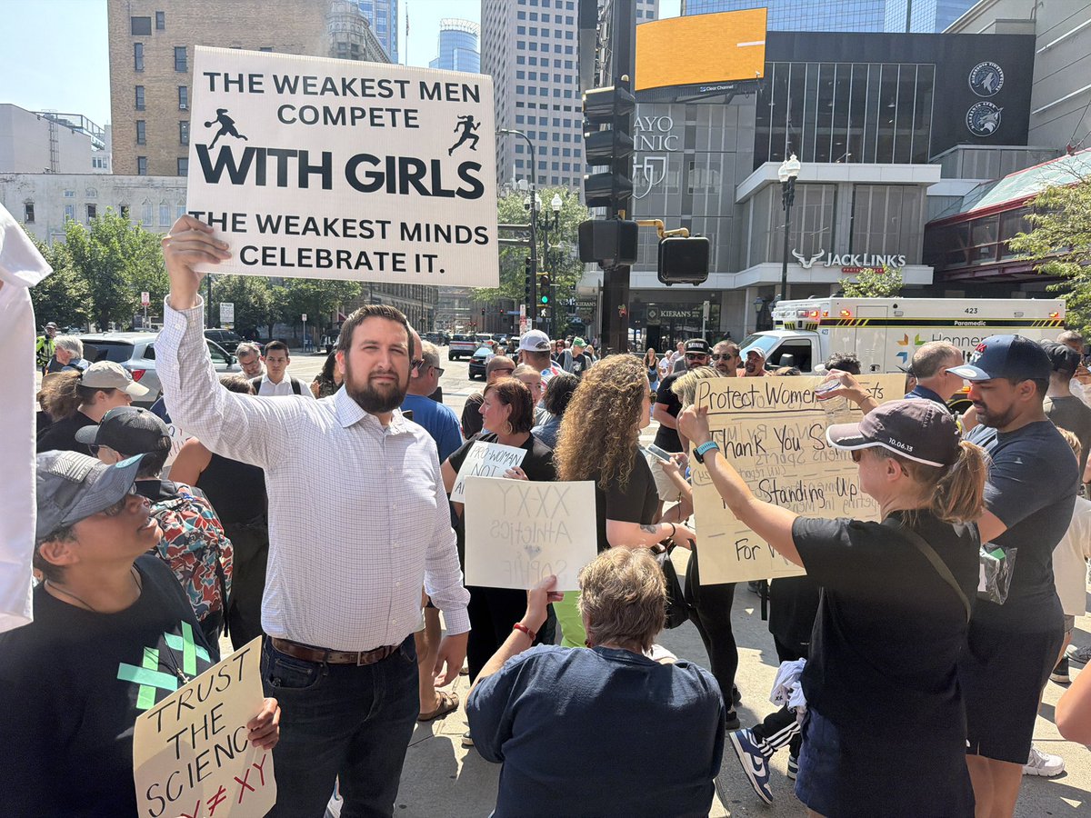 GrageDustin's tweet photo. State Senator Michael Holmstrom is also here standing up for Women’s Sports.

“The Weakest Men Compete with Girls. The Weakest Minds Celebrate it.” https://t.co/PUyqKmkW9R