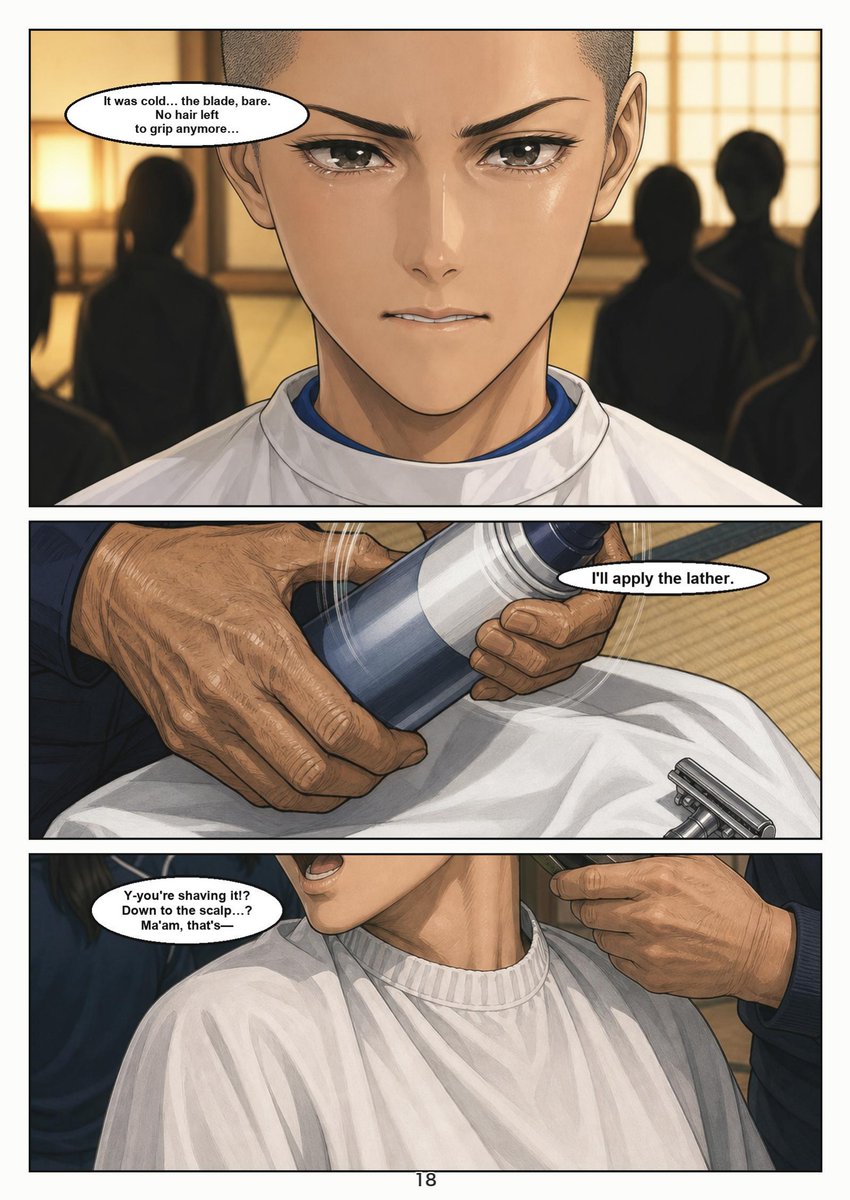 ShornStudio's tweet photo. 3 more preview pages — RENTAI, Ch.1.
Her ponytail comes off for her juniors' mistake — then her head is lathered and shaved bald.
Full color. English edition $9:
https://t.co/LWA4fF0rXf
Fiction · all adults · non-sexual
#haircutfetish #headshave https://t.co/aDKOLFVEuw