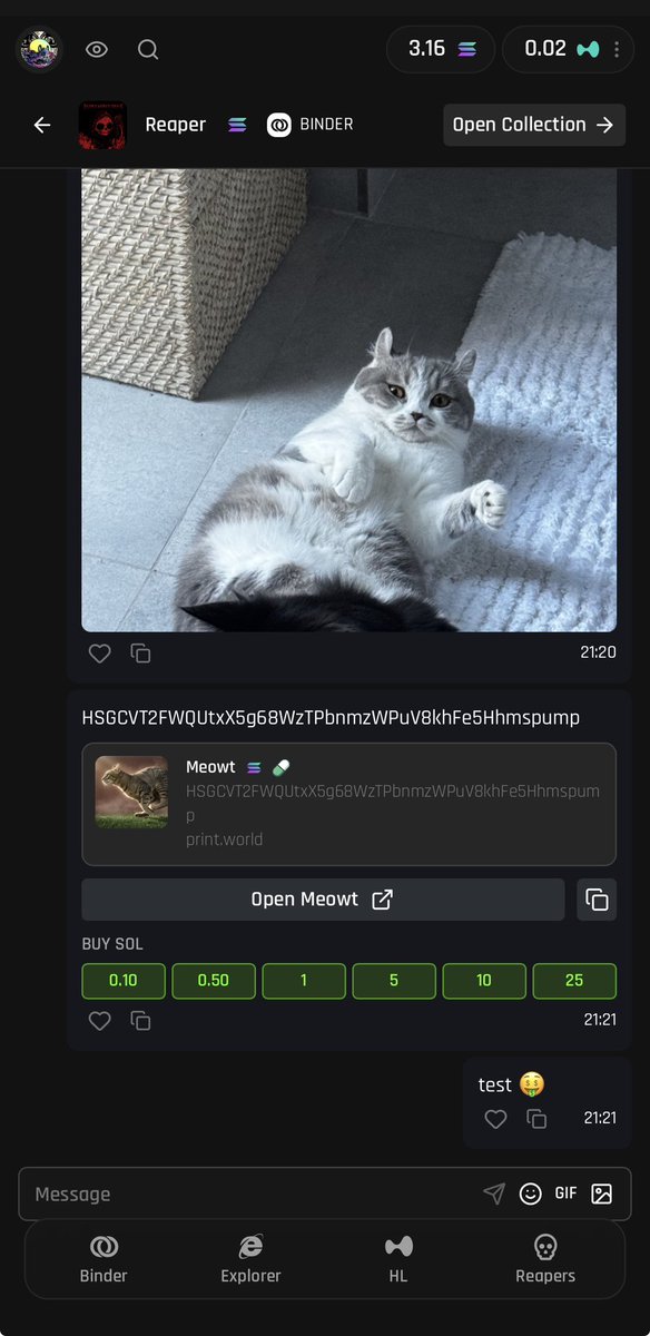 T3tra333's tweet photo. testing out the chat app we’ve been building in @printworld 

> trade as a group 
> share CA’s with instant buy options
> co-build apps using print AI
> 1v1 other groups in comps 

not our main priority, but something we are building on the side atm https://t.co/dOAGyupARu