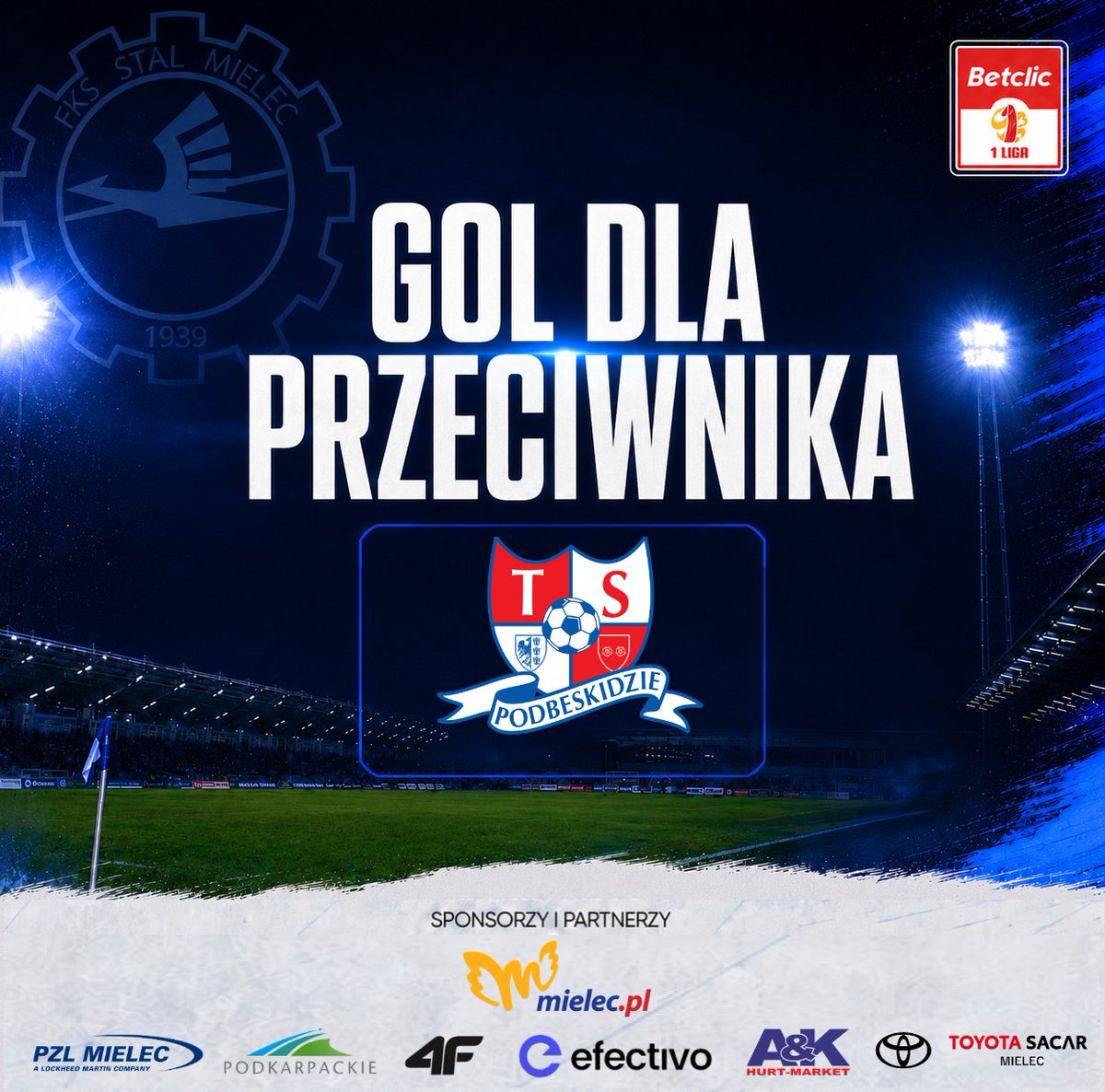 FksStalMielec's tweet photo. Bramka dla zespołu Podbeskidzia Bielsko-Biała.

#STMPBB 3:1 https://t.co/cguHgIJsUf