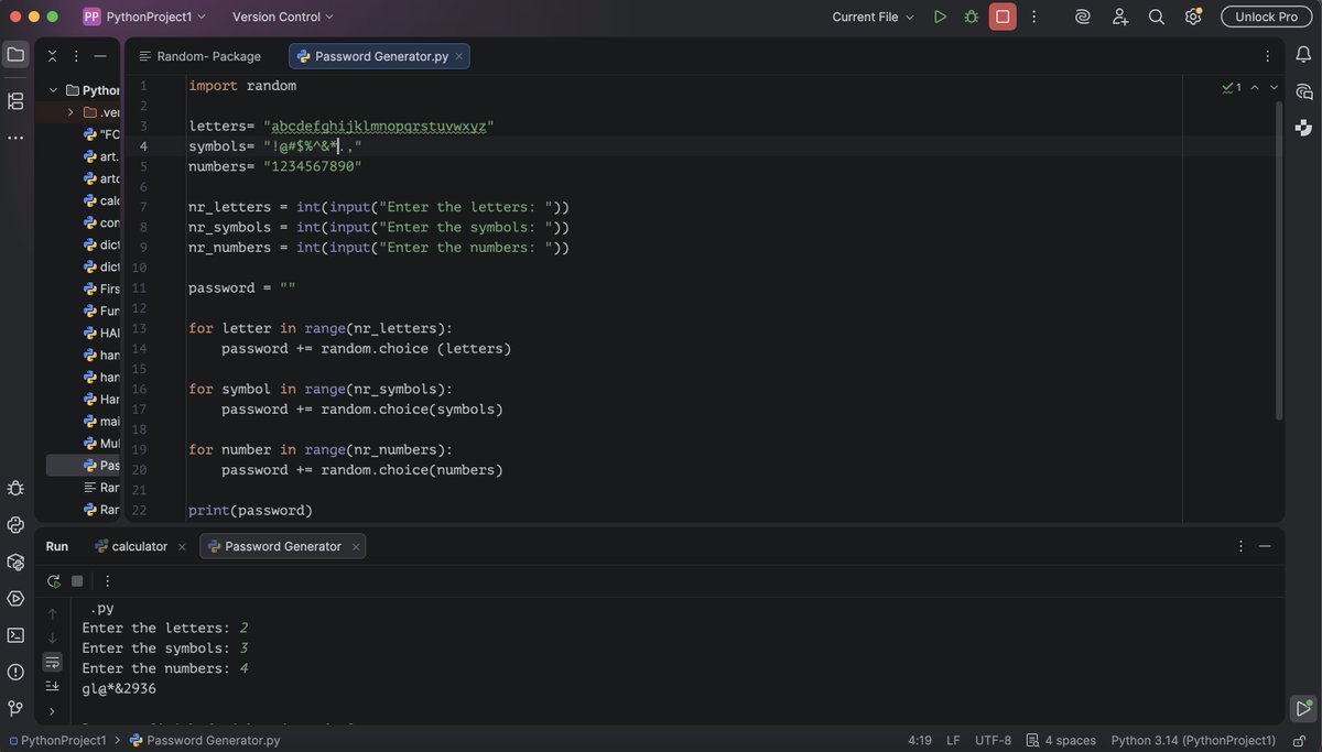 hanhosseini98's tweet photo. Another step in my Python journey 🚀🐍
Built a Password Generator using random module, loops, and user inputs. Small projects like this help me understand programming concepts better, one line at a time. 💻✨

@CodeToInspire #python #AghanGirlsCode
#programming #WomenInTech https://t.co/md9JLrK5P6