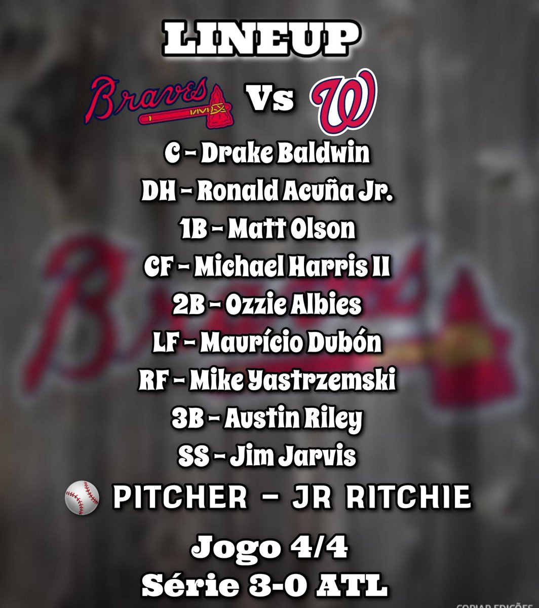 BravesBrasil's tweet photo. Simbora McBraves queridos 🪓

🆚️ @NatshowBR 🇧🇷

📌 Jogo 4/4
✔ SÉRIE 3-0 ATL 

#BravesCountry https://t.co/7Q4egRcgGs