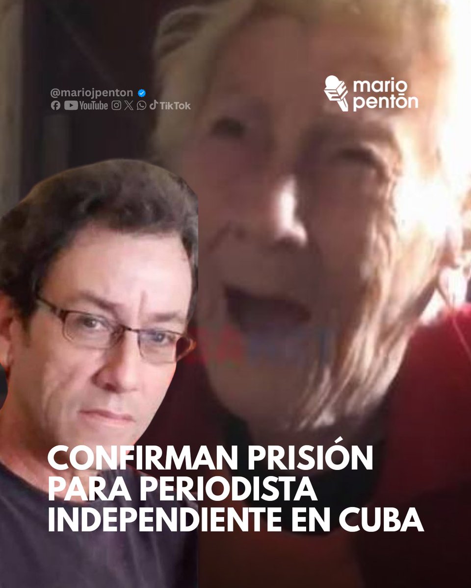 MarioJPenton's tweet photo. 🚨 Tribunal Supremo de Cuba confirma seis años de prisión para el periodista José Gabriel Barrenechea por protestar

El Tribunal Supremo ratificó la condena contra el escritor y periodista independiente José Gabriel Barrenechea Chávez, encarcelado por participar en una protesta pacífica contra los apagones en Encrucijada, Villa Clara, en noviembre de 2024.

⚖️ La decisión también confirmó las penas contra otros tres manifestantes:

🔴 Yandri Torres Quintana: 8 años de prisión
🔴 Rafael Javier Camacho Herrera: 7 años
🔴 Rodel Bárbaro Rodríguez Espinosa: 5 años
Los cuatro fueron condenados por el delito de “desórdenes públicos”.
🗣️ La defensa sostuvo que sus acciones estaban protegidas por la libertad de expresión y el derecho de los ciudadanos a presentar quejas, pero el tribunal rechazó los argumentos y declaró firmes las sentencias.

🏚️ Barrenechea permanece encarcelado desde noviembre de 2024 en el penal La Pendiente, en Santa Clara. Durante su reclusión murió su madre de cáncer y las autoridades no le permitieron despedirse de ella.

📢 Organizaciones de derechos humanos denuncian irregularidades en el proceso y exigen la liberación de los condenados.

“La protesta es un derecho. Nadie debería estar encarcelado solo por ejercer sus derechos humanos”, recordó una investigadora de Amnistía Internacional.

📌 Fuente: 14ymedio