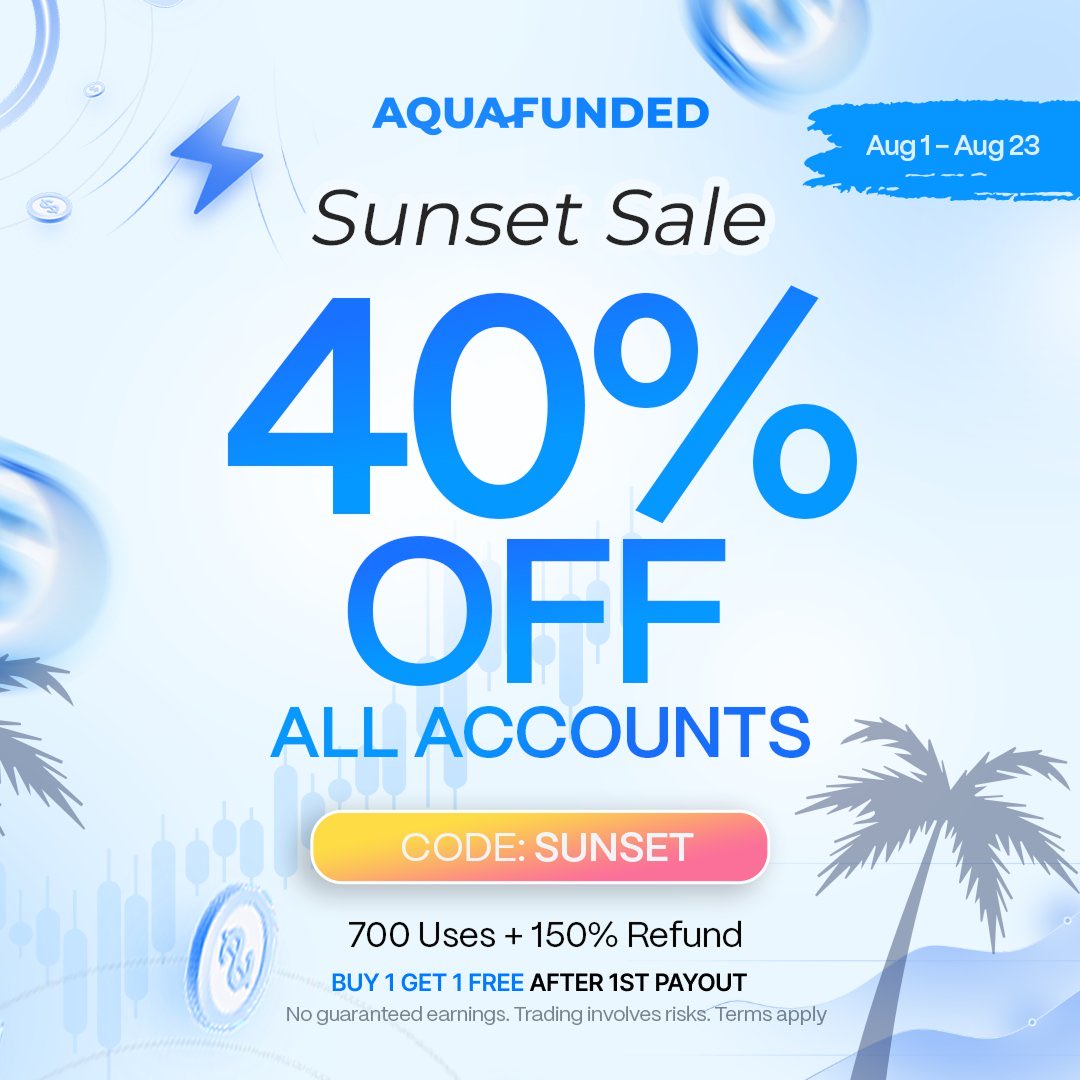 Mealseey's tweet photo. Looking to get funded?

🔥 40% OFF all AquaFunded accounts

🎟️ Code: SUNSET

Limited time offer. Secure your challenge today https://t.co/NDsgQ2G8io