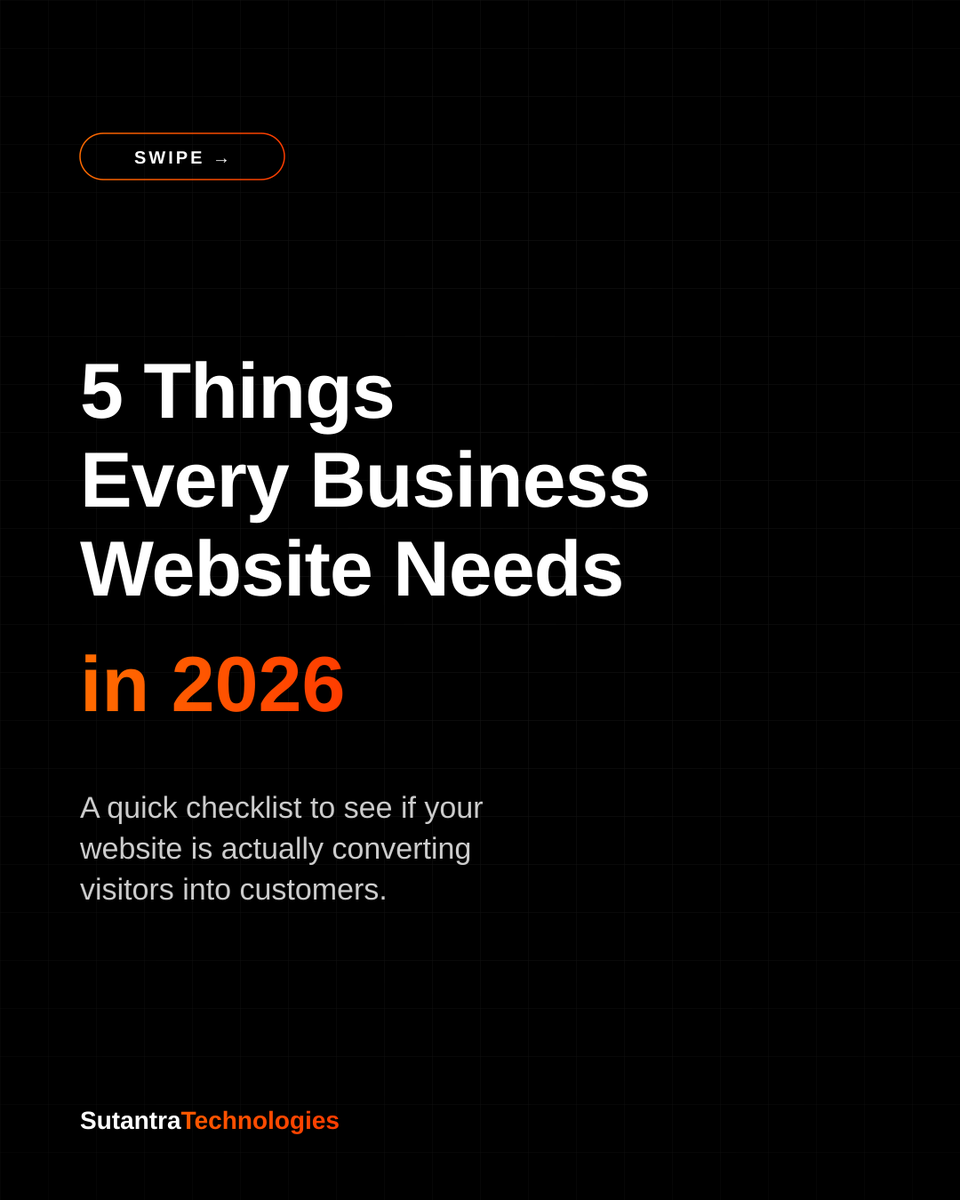 sutantratech's tweet photo. 5 Things Every Business Website Needs 

#sutantratechnologies #techtips #trending #websiteAudit https://t.co/CyBZljNJTR
