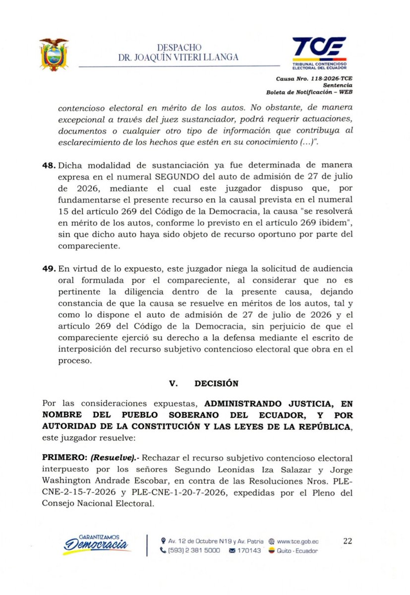 notimundoec's tweet photo. 🚨#AHORA | El Tribunal Contencioso Electoral rechazó el recurso presentado por los impulsores de la revocatoria del mandato contra el presidente Daniel Noboa y ratificó la decisión del CNE, dejando sin efecto el avance de este proceso. https://t.co/qlaR5Xz1lh