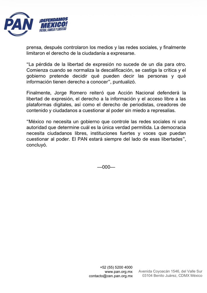 AccionNacional's tweet photo. La censura en redes sociales es parte de la ruta autoritaria de Morena para controlar a México.

#Boletín 🗞️ https://t.co/nmGY9gJgJr
