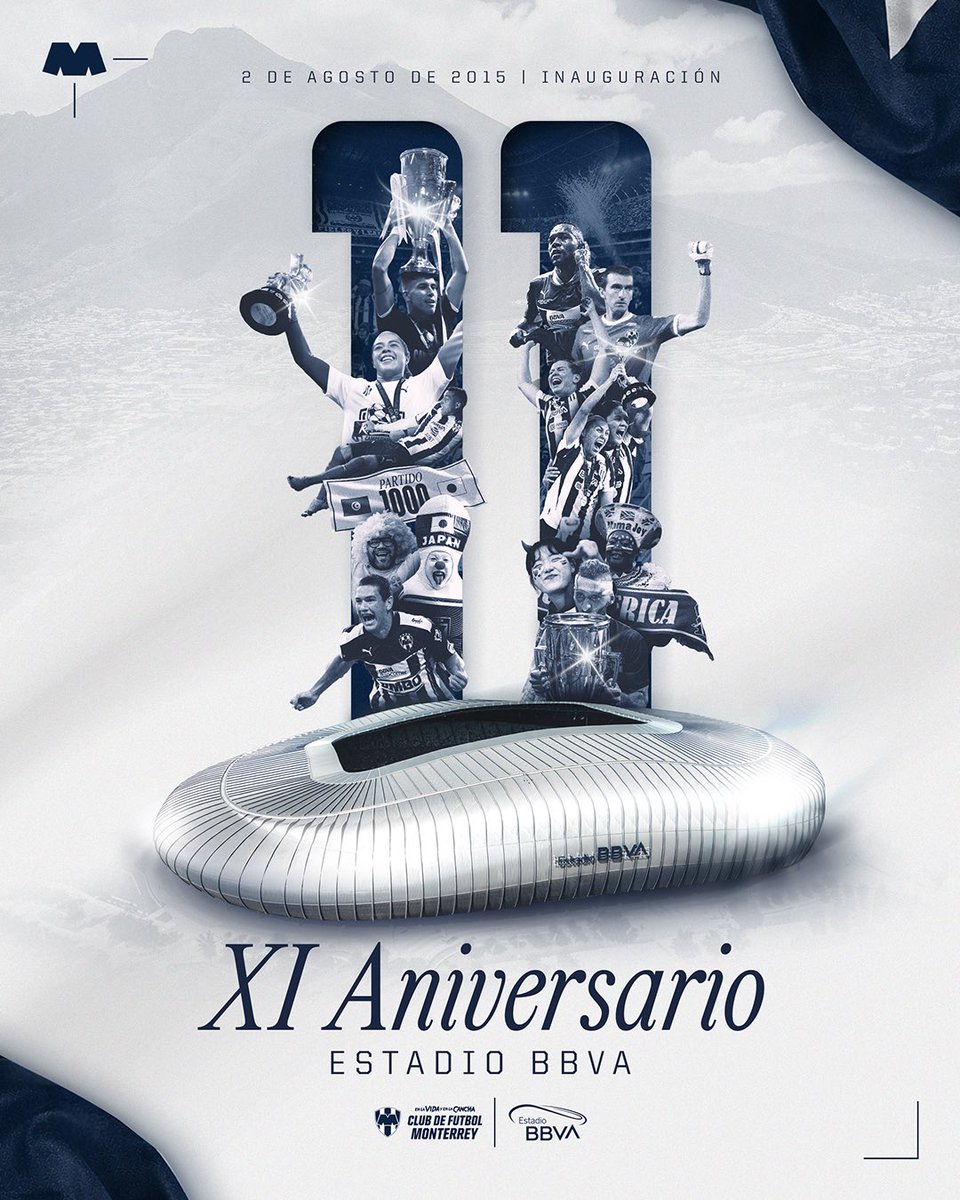Rayados's tweet photo. 11 años de una Casa que ha vibrado con nuestra pasión, nuestras alegrías y nuestros momentos Rayados.Ⓜ️👊🏼

Hoy, admirado por el mundo como estadio mundialista y con el Cerro de la Silla como testigo, el Estadio BBVA sigue siendo el orgullo de todos los Rayados.⛰️🏟️

#EnLaVidaYEnLaCancha