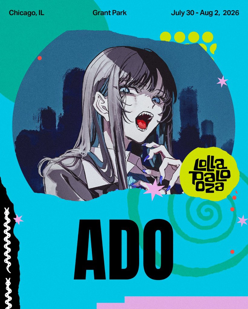 ado_staff's tweet photo. Performing at Lollapalooza 2026 Today💙

Ado is taking the AIRBNB STAGE at 
@lollapalooza in Chicago, USA! 

🎙️Performance
Aug. 2 (Sun)
9:15–10:00 PM (CDT)

See you there! https://t.co/RFrAw9iIg9