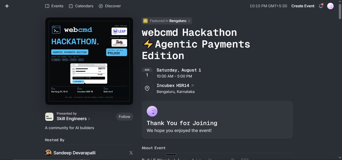 nitin93937331's tweet photo. Won my first hackathon today !!

Participated in the webcmd Hackathon (Agentic Payments Edition) in Bangalore

Do checkout what I've built https://t.co/uJ0tPV7d6T

Actually won a 10k amazon voucher !! https://t.co/qq0sNPP76x