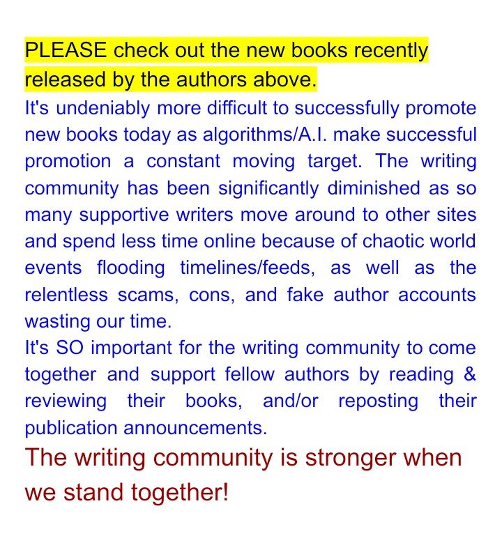 RodMannix's tweet photo. Hey writing community!
Check out the recent books released by these highly-rated authors.
@EAnki2 @JDaltonAuthor
@ScottLaudati @winonakent
@Hilly_Barmby @thispersona
@huwlangridge @SmithNochasak https://t.co/yoHHZyrFQq