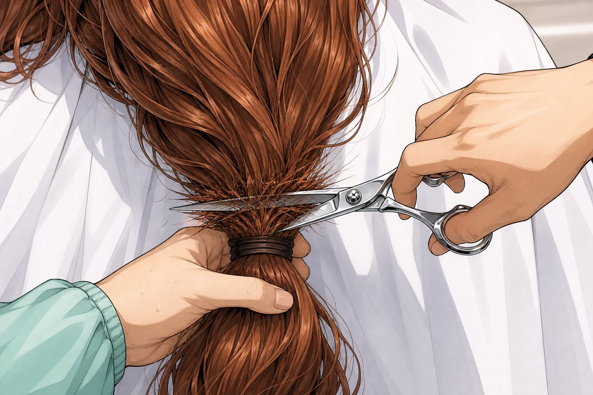 ShornStudio's tweet photo. ShornStudio — full-color manga about the moment a woman's long hair is cut off.

Scissors, clippers, razor. The loss, the shame, the mirror.
Non-sexual · all characters are adults · fiction · AI-made.

English editions, $9 each ↓
https://t.co/2QSuCvgqyW

#headshave #hairfetish https://t.co/0Jnl2ydipt