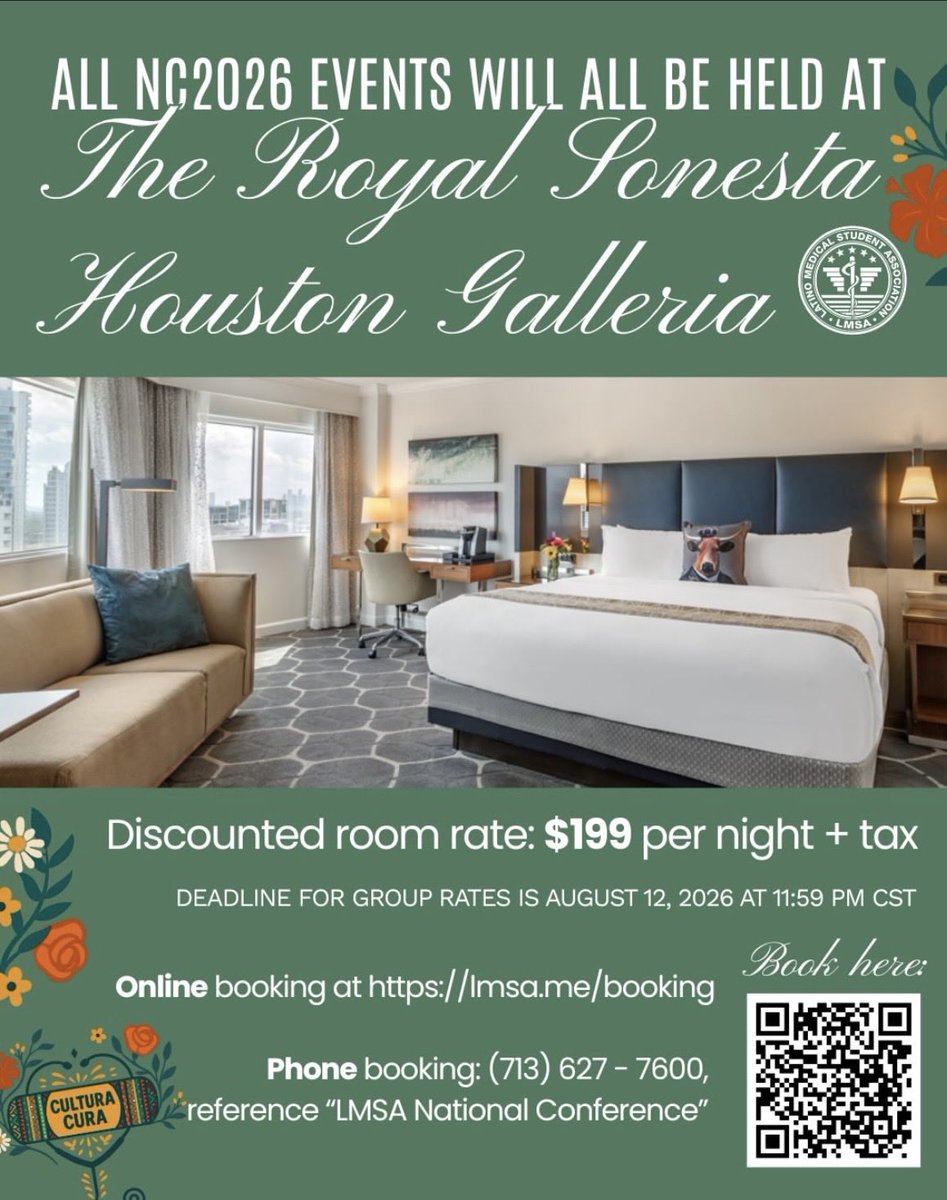 LmsaNational's tweet photo. Join us September 17–20 for the LMSA National Conference at the Royal Sonesta Houston Galleria ✨

Enjoy a comfortable and convenient stay just steps from the conference. Scan the QR code to book your hotel at a discounted rate 🏨

We can’t wait to see you in Houston 🤍

#LMSA https://t.co/j5LiTW88TY