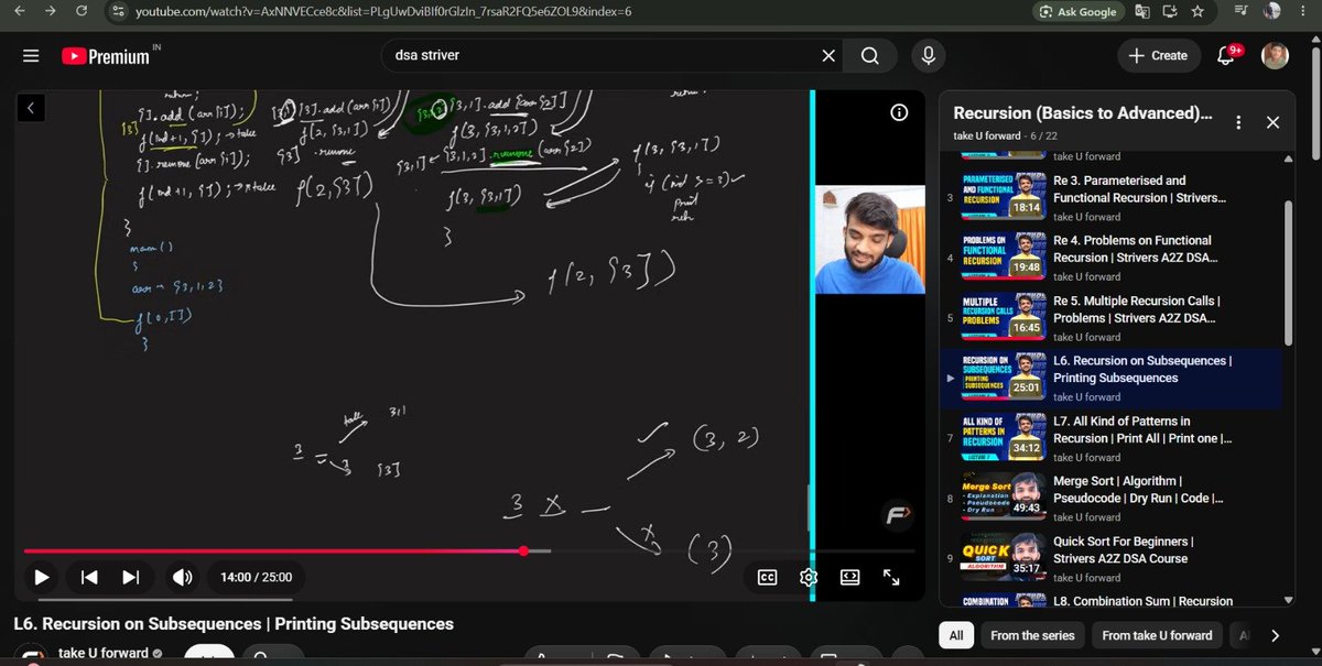 adiitya90's tweet photo. Day-5 of my 30 days DSA challenge 

Today I solved two problems -

Print subsequence in recursion 
Print subsequence of sum K
Thanks @striver_79 for making it so easy to understand 'pick and not pick' method.
#dsa #striver #takeuforward #recursion https://t.co/YXbO9pFtqR