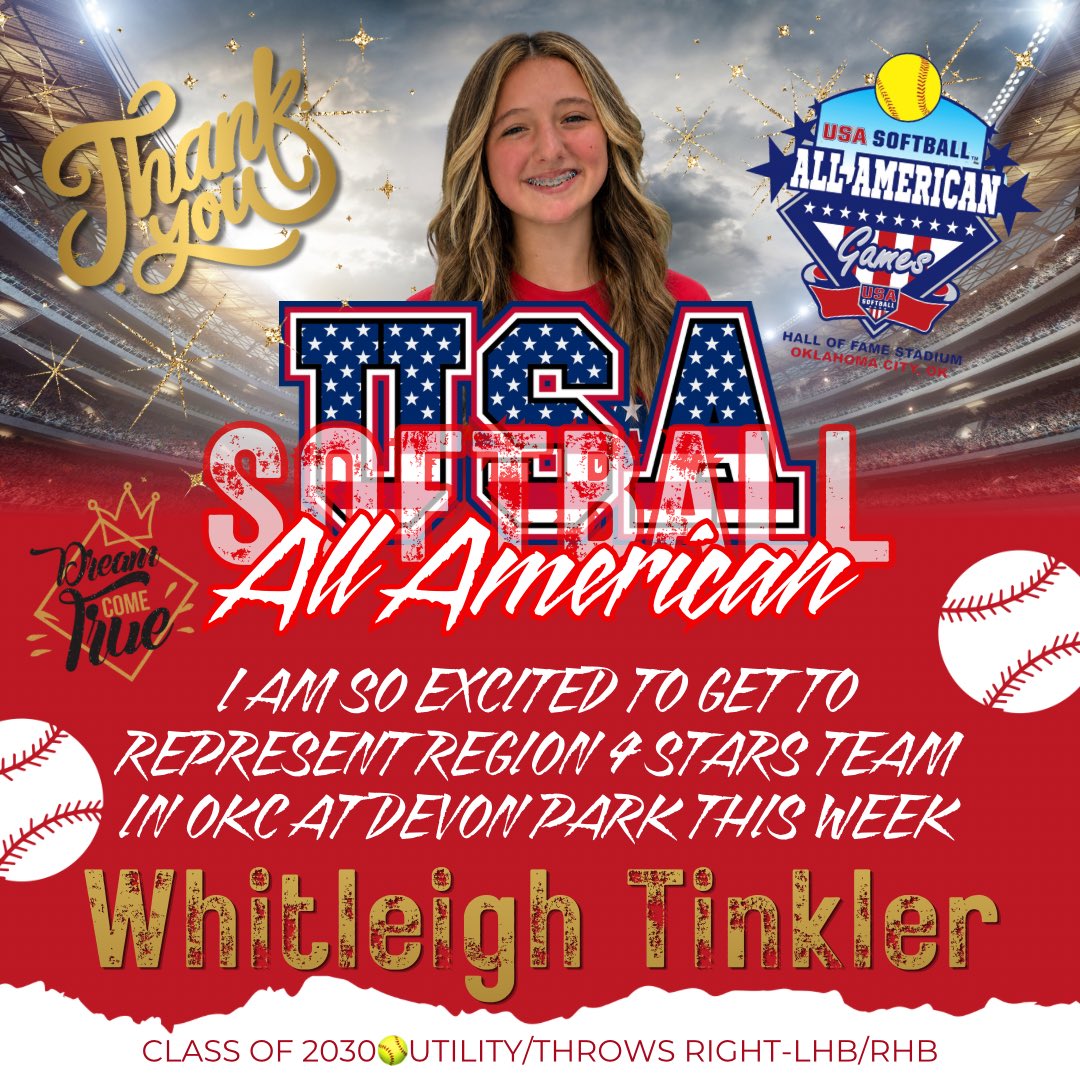 WhitTink2030's tweet photo. I am so excited to get to compete with some great teammates in the USA AAG for the Region 4 Stars 14U team this week in OKC! We will also get to attend the International Cup Championship Game tomorrow and I am pretty excited about that as well! 

@mayliebpitching @PhenixGold3031 @USASoftball @USASoftballWNT @LineDsoftball @gatorjack72 @tagupSoftball @ARPrepSports @DiamondAddicts @SoftbalAmerica