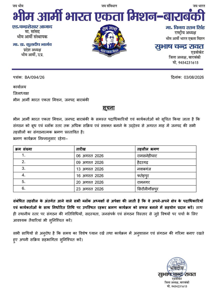 BhimArmy4Bbk's tweet photo. तहसील प्रवास एवं संगठन विस्तार अभियान हर गांव संगठन हर हाथ जिम्मेदारी,
संगठन की मज़बूती 
समाज की उन्नति 
सामाजिक परिवर्तन।। https://t.co/ZBRY7CbTAN