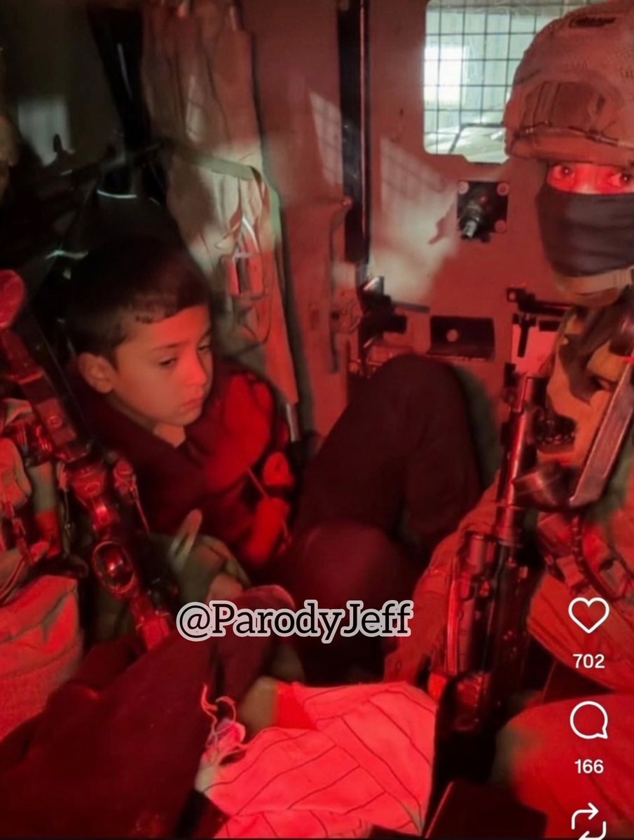 Parodyjeffx's tweet photo. The Israeli IDF is kidnapping children with their families in the West Bank and bragging about it on their private social media profiles.

Crimes against humanity. https://t.co/oBZwMSLIGn