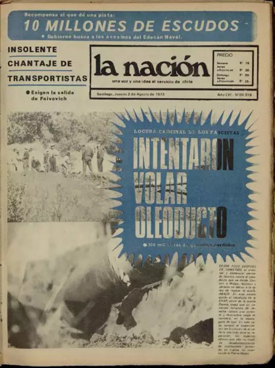 RadioUmbral's tweet photo. 2 de agosto 1973 

Terroristas de ultraderecha dinamitan oleoducto en las cercanías de Curacaví https://t.co/Xa5YBH5sDl