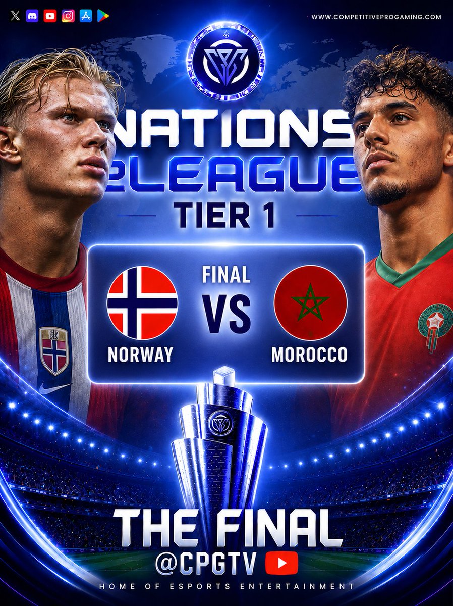 CPG__eSports's tweet photo. 🏆 THE FINAL IS SET.

After an incredible Nations eLeague Tier 1 campaign, it all comes down to one match.

🇳🇴 Norway 🆚 🇲🇦 Morocco

Two nations. Two elite squads. One champion.

Who will rise to lift the trophy and be crowned the CPG Nations eLeague Tier 1 Champions?

📺 Watch it LIVE on https://t.co/jRnegeebei
🎮 Home of Esports Entertainment
🔥 Drop your predictions below!
🇳🇴 Norway or 🇲🇦 Morocco?