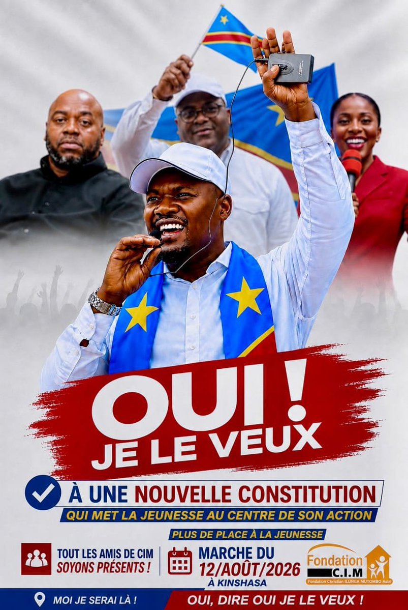 OeilI50999's tweet photo. Le notable @seigneurCHRIS01 répond présent à l'appel de Son Excellence @GraceKutino. Ce 12 août 2026 à Kinshasa, marchons unis pour porter la voix de la jeunesse congolaise. Disons avec conviction : OUI, JE LE VEUX ! @central_sage @Presidence_RDC @Fatshi20 @Raissabulela1 https://t.co/C5Au1twsto