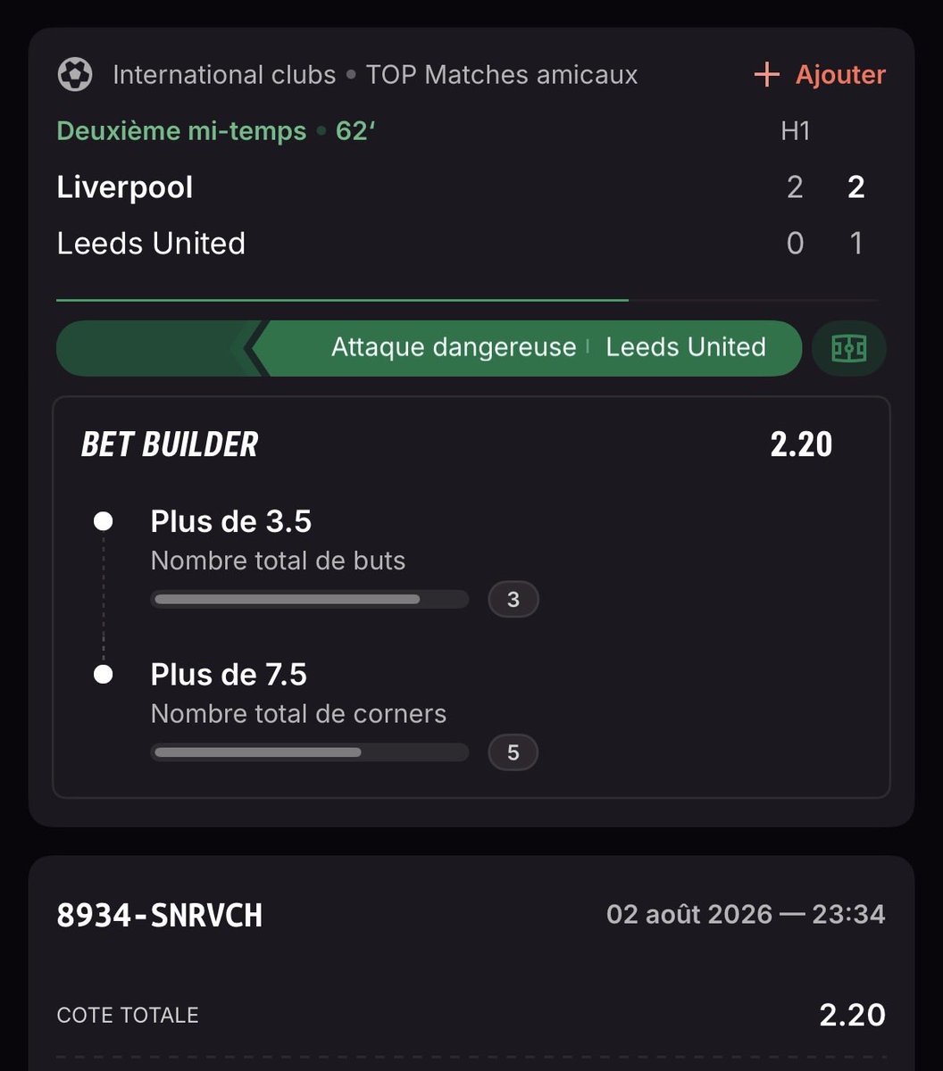 ravagebets's tweet photo. L’équipe je lance un direct cote 2.20🔥🔥🔥vous suivez ?💸💸

#liverpool #leeds #football https://t.co/8DVrANZz7f