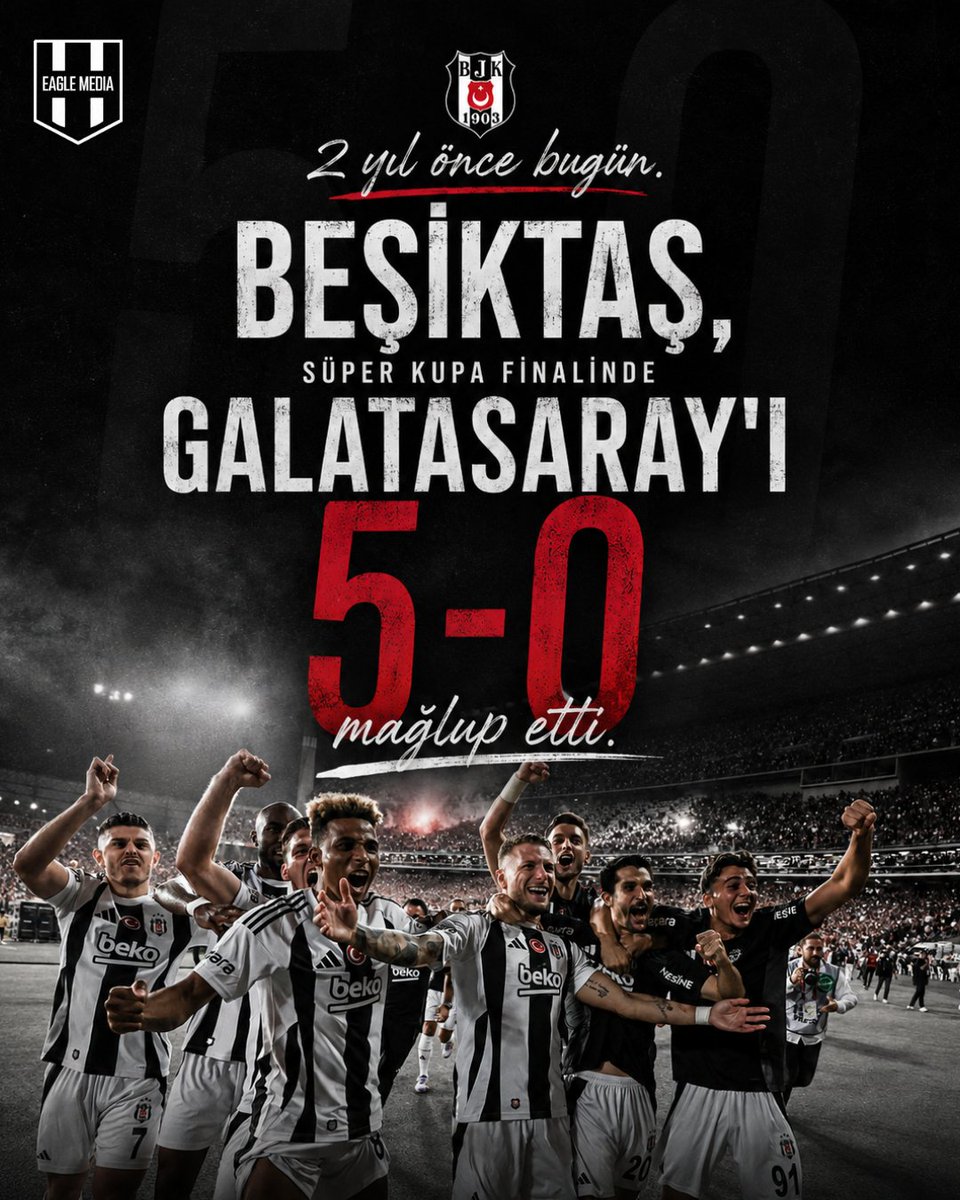 Eaglemedia__'s tweet photo. 2 Yıl önce bugün.

Beşiktaş, Süper Kupa finalinde Galatasaray'ı 5-0 mağlup etti 🦅 https://t.co/zw0udGYpna