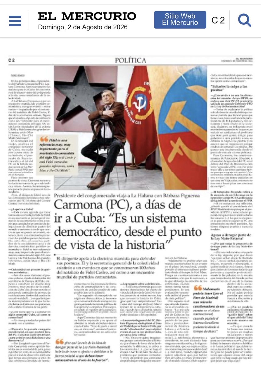 pepe_auth's tweet photo. Pdte del PC chileno Lautaro Carmona reivindica como referentes a Fidel, Lenin, Mao y ahí Chi Mihn, al tiempo de afirmar q Cuba es una democracia. Como si nada hubiera ocurrido en los últimos cincuenta años. Como si no se hubieran enterado de la crueldad de las dictaduras inspiradas en ellos