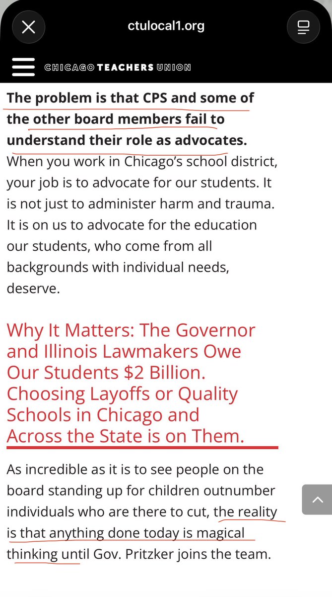 StuLoren's tweet photo. CTU lucked out with Mayor Johnson, but man are they impressively inept. (1) The role of board members is that of fiduciaries. (2) Admitting the budget the board passed is “magical thinking” and intended to “pressure” the governor is really dumb! Publicizing a statutory violation. https://t.co/vOHxLJjYvw