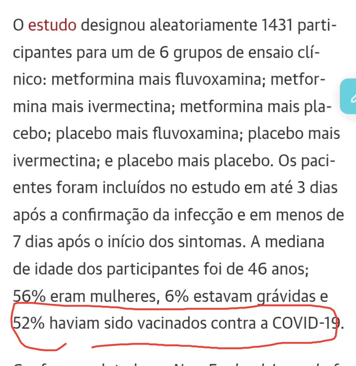 MBitMarcellino's tweet photo. @bardinidouglas @dr_francisco79 Fato interessante desses trials: o penúltimo estudo da lista, cujo título é "Medicamentos reaproveitados não conseguiram prevenir casos graves de COVID-19", diz que dos 1431 participantes, 52% ERAM VACINADOS CONTRA COVID!
Vacinados tiveram casos graves? https://t.co/0LGaA7xxtN https://t.co/OR0qDWVmlA
