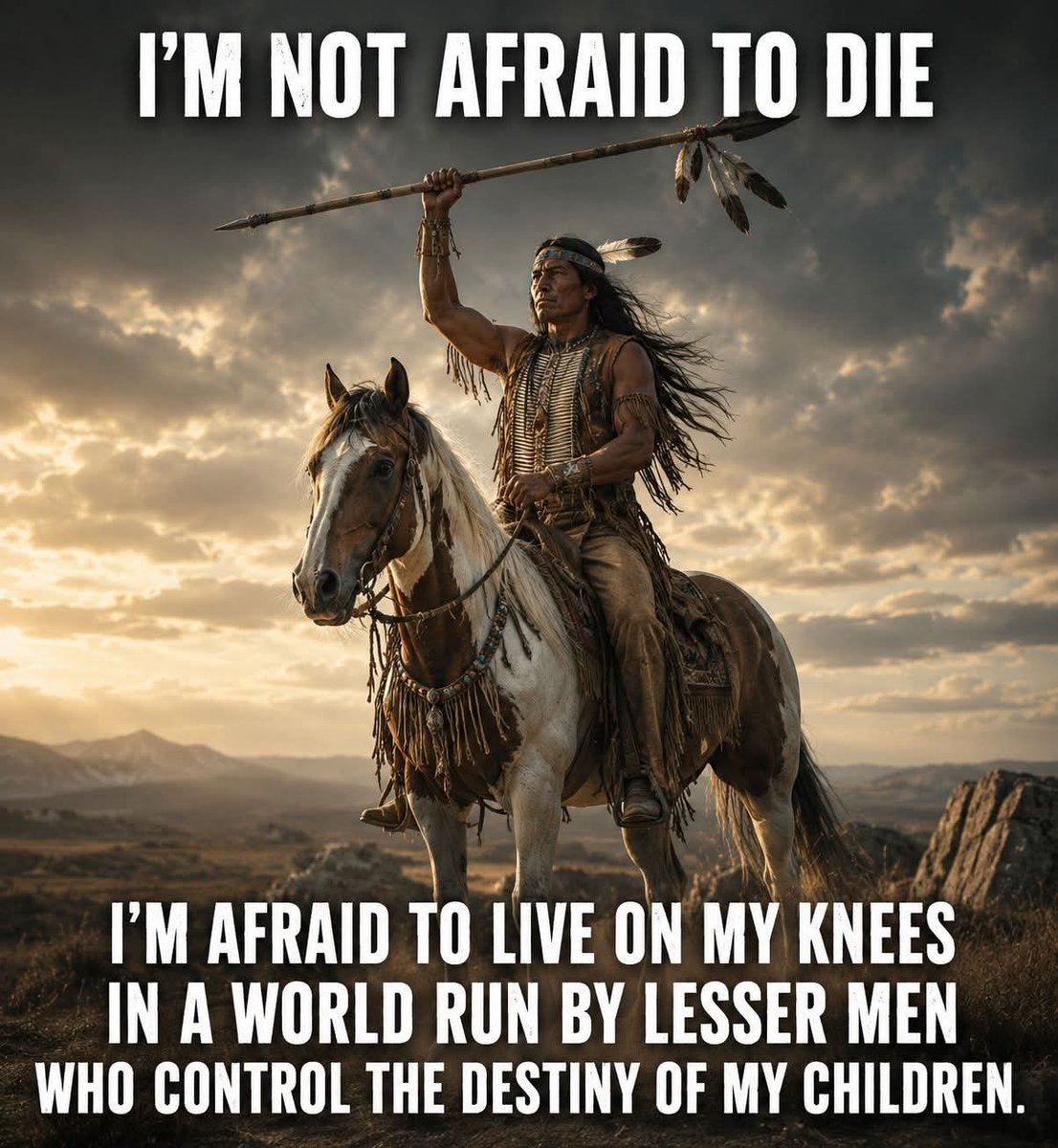 Native_Am_Story's tweet photo. Courage is not the absence of fear—it is the refusal to surrender your values. Stand with honor, protect what matters, and leave behind a legacy of strength, wisdom, and resilience for the next generation. A free spirit can never be conquered. 🪶⚔️ https://t.co/pUgdr9O9Hp