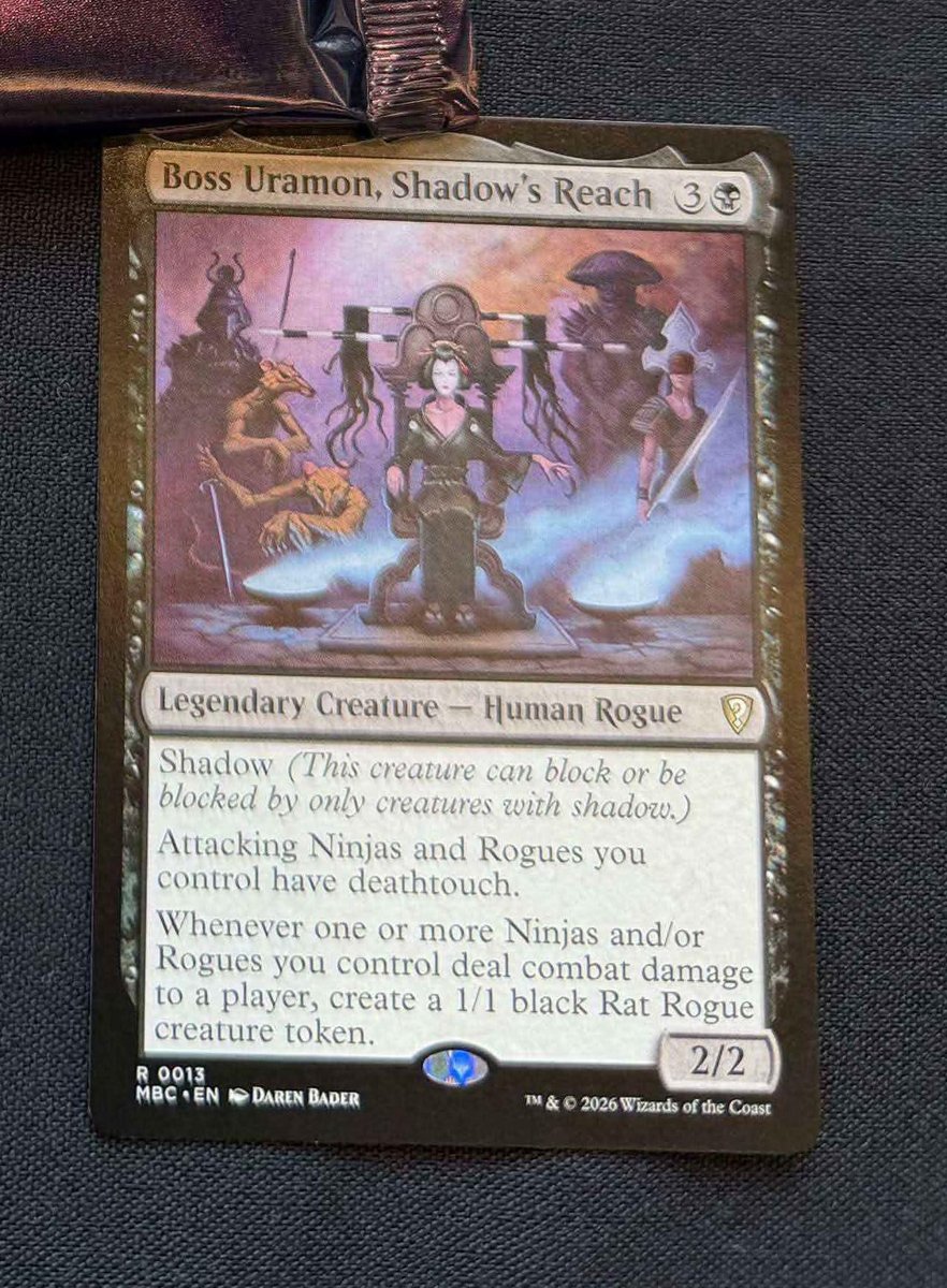 UntapDeck's tweet photo. Boss Uramon? From the Kamigawa novels? And with a nod to her worship of Myojin of Night's Reach with her throne 👍

Now hopefully we get a card of Riko from Kamigawa as well 😅

#magicthegathering #mysterybooster https://t.co/tqL9sNBbAu