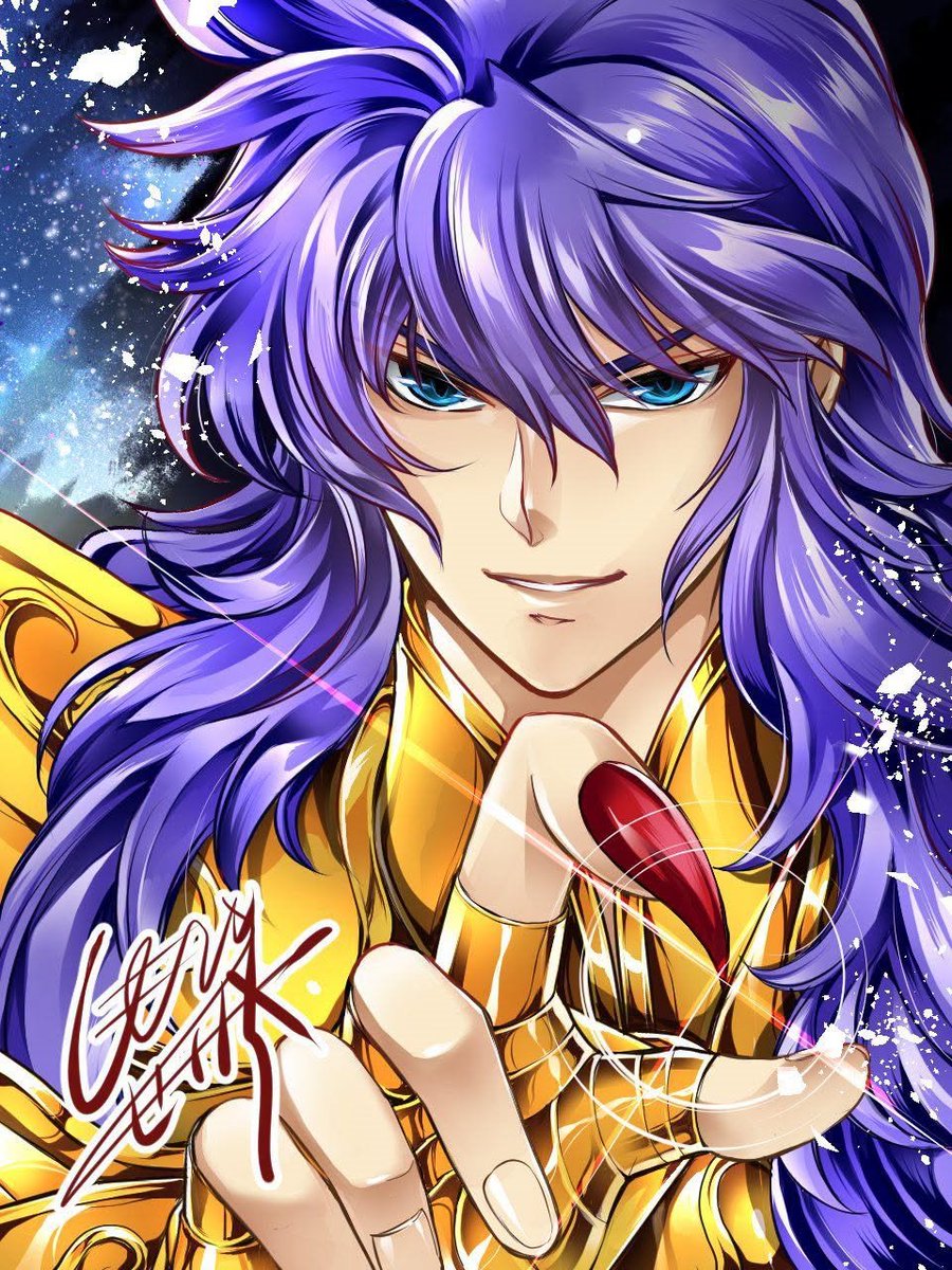 universosaintse's tweet photo. Seira Shimotsuki (Saint Mariya), comento que está aceptando solicitudes de dibujos, compartió esta ilustración terminada de Milo de Escorpio. También comentó que hubo varias peticiones para la versión rubia, y que si le toca otra vez, lo hará diferente. https://t.co/oRFhta4ijk