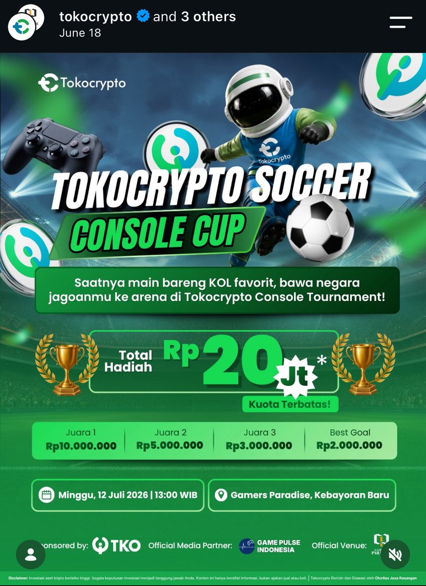decentralived's tweet photo. Pecah banget euforia Tokocrypto Soccer Console Cup kemarin di Gamers Paradise! 🎮🔥 Kesempatan mabar FC26 bareng KOL favorit & seru-seruan bareng komunitas crypto emang ga pernah gagal.
Thanks @Tokocrypto udah bikin event sekeren ini! 🙌⚽️
#Tokocrypto #ConsoleCup #Web3Community https://t.co/S3wHu0nxBz