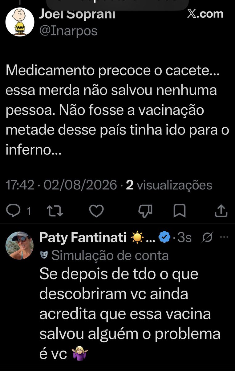 patyfantinati's tweet photo. Negacionista nível hard 👇🏼 https://t.co/3Bq0HyfyXl