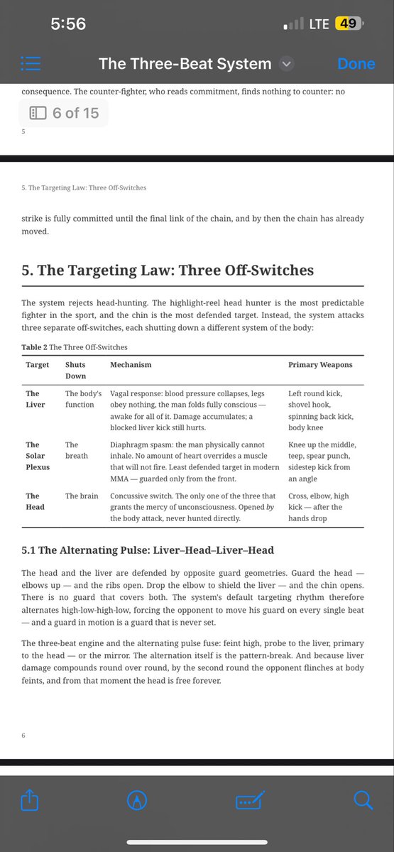 TheLexMerchant's tweet photo. The Three-Beat System: diaphragm over liver, centerline over head. This kill sequence (solar plexus strike → involuntary guard drop → second strike to same coordinate) ended a UFC fight last night — 48 hours after I diagrammed it. Timing isn't luck. It's doctrine. @ufc https://t.co/tiNEjbjuBo