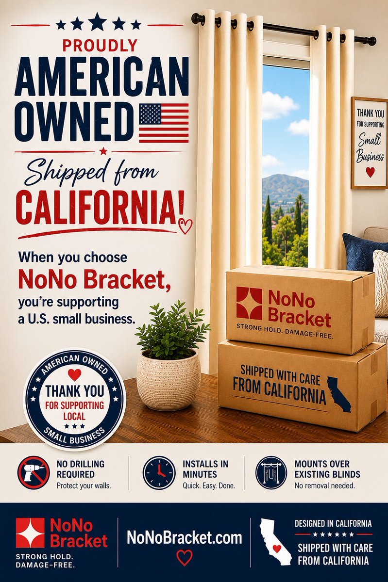 nonobracket's tweet photo. Hang curtains over your existing blinds — no drilling, no holes, no damage. NoNo Bracket installs in minutes. Renter-friendly &amp; proudly made in USA 🇺🇸 Shop https://t.co/Y9V3h0L09g

#NoNoBracket #RenterFriendly #NoDrilling #CurtainHacks #MadeInUSA https://t.co/KiSebei7hv