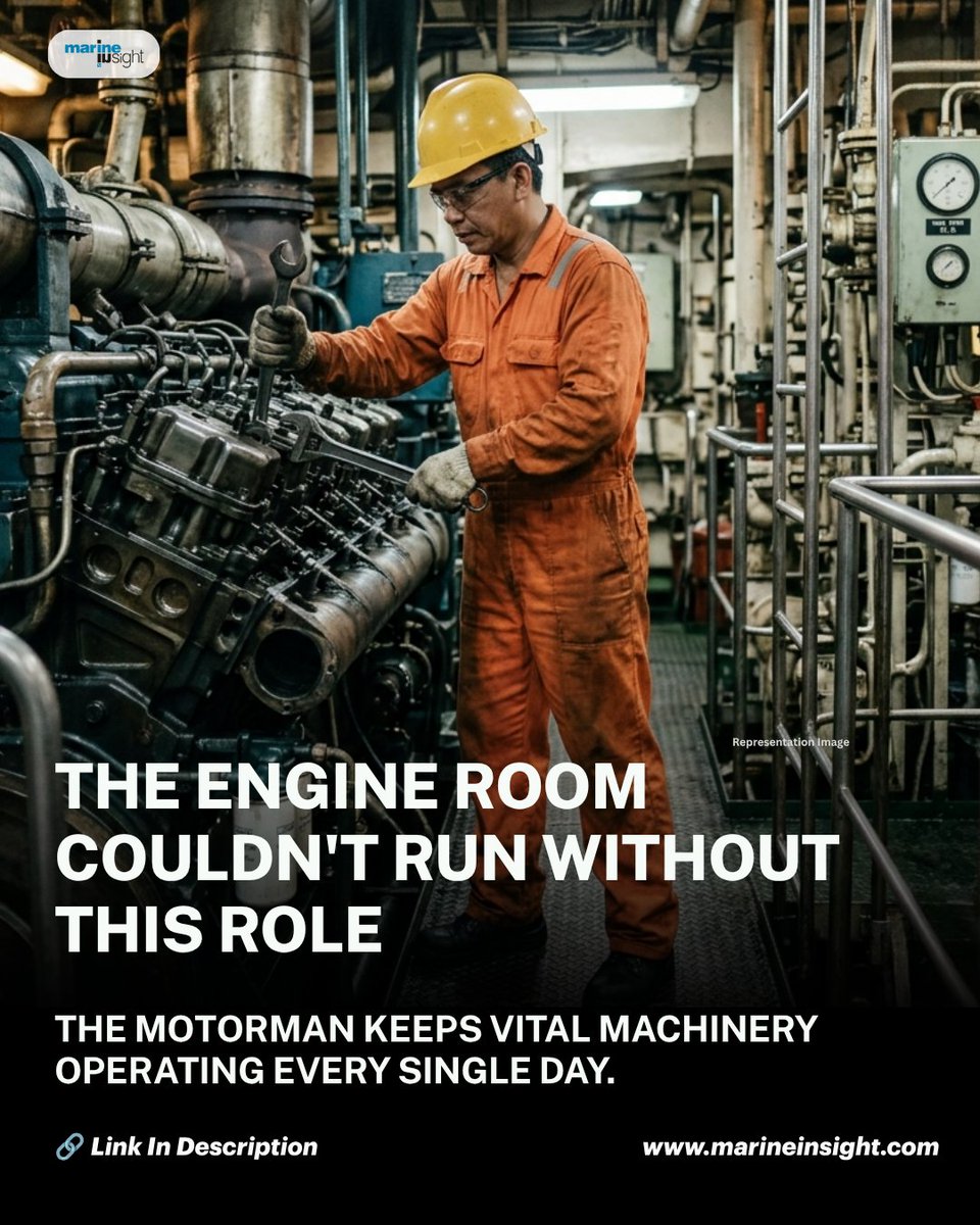 MarineInsight's tweet photo. 🚢  Often working behind the scenes, motormen play a crucial role in engine room operations. Here's what their job really involves.

📚Read The Full Article: https://t.co/MMaejTmy58

#EngineRoom #Motorman #MerchantNavy #MarineInsight #Shipping #ShipLife #GlobalTrade #Seafarers https://t.co/sg5riHM5Bk