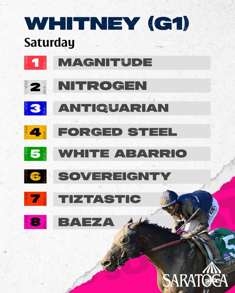 TheNYRA's tweet photo. This is going to be a Whitney to remember!

A star-studded field is set for Saturday’s $1 million G1 Whitney Stakes at Saratoga in one of the biggest races of the summer. 

Who gets your pick? https://t.co/aQqvvhM0O7