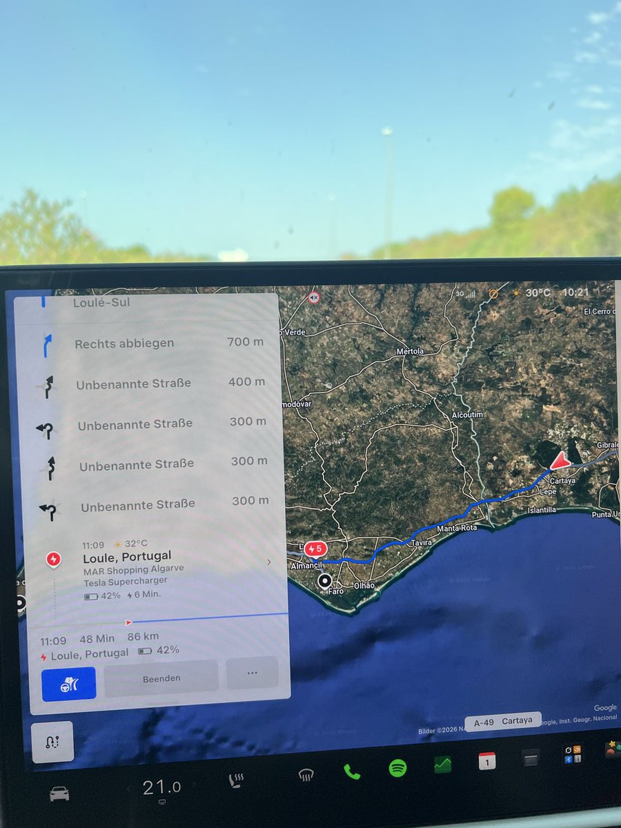 optifficient's tweet photo. Like most Car Navigation Systems, Tesla shows the arrival time according the time zone of the car’s current location not the time zone of the destination. 
Wouldn’t it be more convenient for the driver to always see the arrival time according the destinations time zone, same as on an airplane ticket?
@Tesla @elonmusk