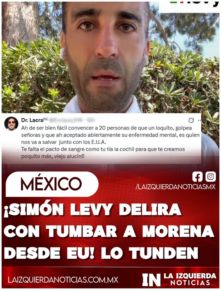 IzqNoticiasMx's tweet photo. ¡VIEJO ALUCÍN! Simón Levy propone cuadrillas de 20 contra Morena con apoyo de EU, pero redes lo atacan por el 80% de apoyo a 4T y lo llaman delirante. El prófugo espera salvación gringa, ¿qué pasará?
“” https://t.co/QY9fJ086P3