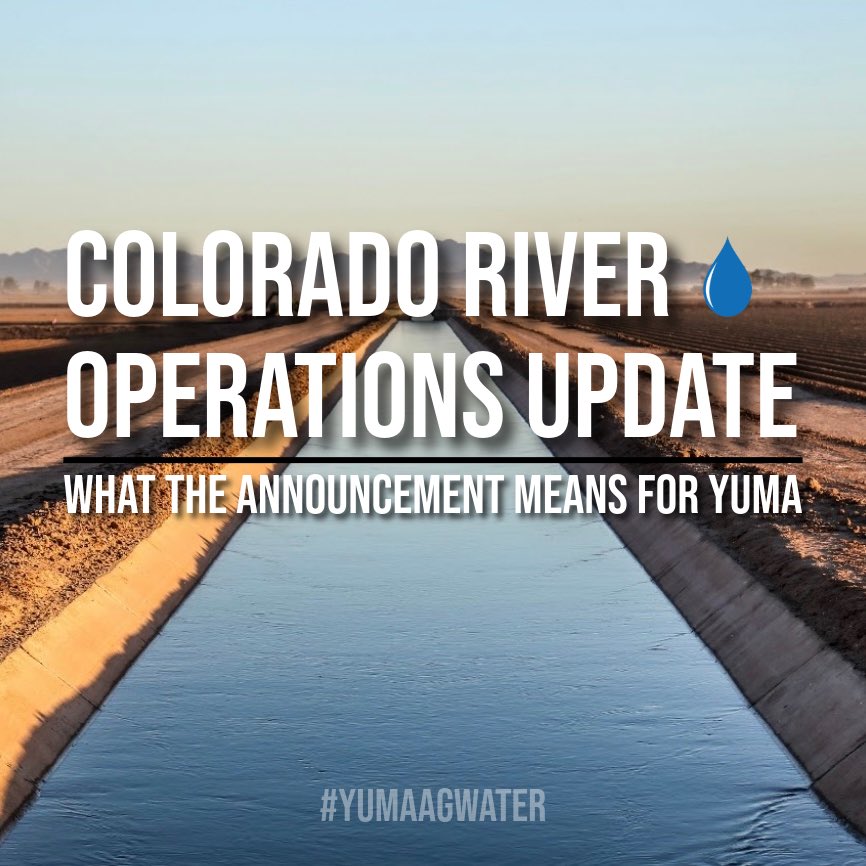 YumaAgWater's tweet photo. The @usbr released its Final Environmental Impact Statement outlining proposed operating guidelines for the Colorado River after 2026.

The federal proposal shifts from fixed operating rules toward an adaptive framework that allows reservoir operations to respond to changing conditions as they occur. This approach is designed to help balance water supply reliability with long-term sustainability.

While the process continues, one thing remains the same: Yuma agriculture depends on careful water management. Every season, farmers and irrigation districts work together to deliver water efficiently through maintained canals, precision irrigation, and decades of conservation investments.

The future of the Colorado River will continue to evolve, but responsible water stewardship remains a constant in Yuma agriculture.

#coloradoriver #yumaagwater💧