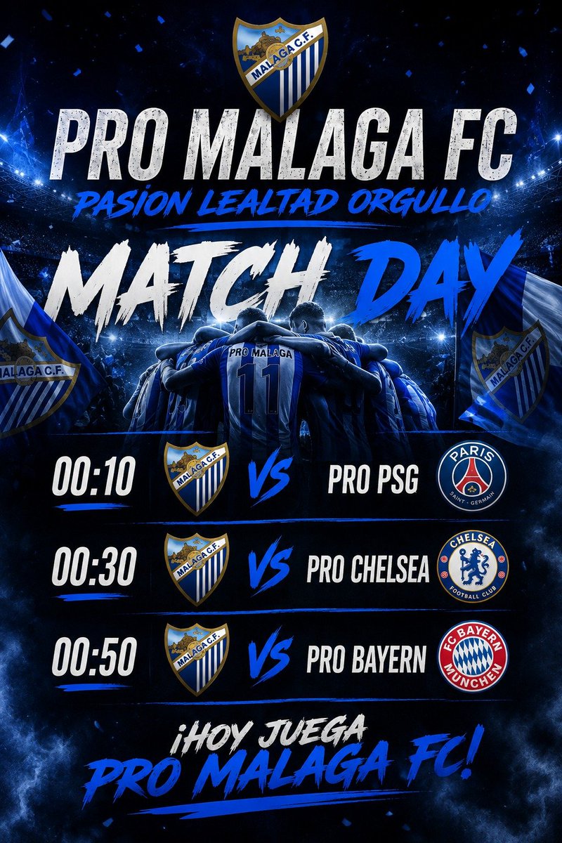 PROMALAGACF's tweet photo. Buenas Tardes Hoy nos enfrentamos a estos 3 Equipazos preparando Pretemporada FC 27 @PRO__PSG  @Prochelsea_  @PROBAYERNFC @EVFPRO @_chocolate3000 https://t.co/Eivomf6y3s