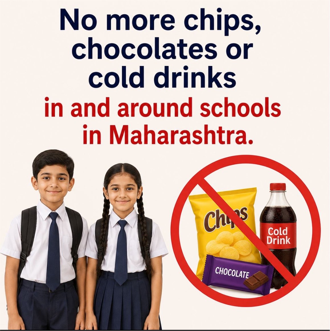 HRD0205's tweet photo. “No junk food sale allowed in school canteens,shops nearby…FDA action in Maharashtra”

- we often tell children to eat healthy food but we surround them with unhealthy food. 
Hope every state follows this lead .

Let’s make India healthy again 🇮🇳 https://t.co/eUnRwy5W8Z