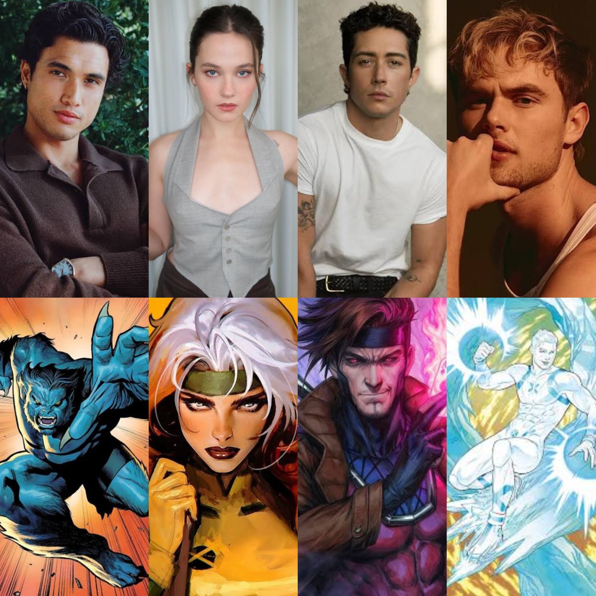 BattinsonMarvel's tweet photo. My X-Men Fancast (with the confirmed actors)

Sadie Sink - Jean Grey
Corey Mylchreest - Cyclops
Jayme Lawson - Storm
Samara Weaving - Emma Frost
Charles Melton - Beast
Cailee Spaeny - Rogue
Jordan Gonzalez - Gambit
Garrett Wareing - Iceman

#XMen https://t.co/yNiofAaBno